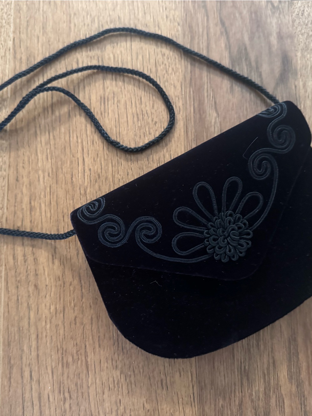 Betsey Johnson Black Velvet Floral Applique Crossbody